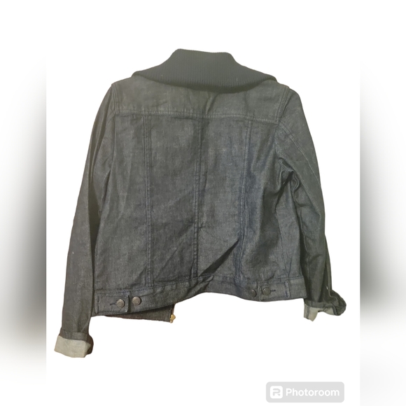 Dark blue talbots jean zip bomber jacket sz 10 petite A - Picture 2 of 3